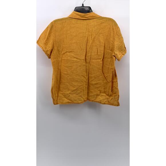 J. JILL Women's Petite Mustard Yellow Button-Up Short Sleeve Oversized Top SZ SP - Picture 2 of 9